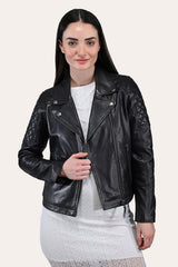 Frye Women’s Black Oklahoma Biker Leather Jacket Black