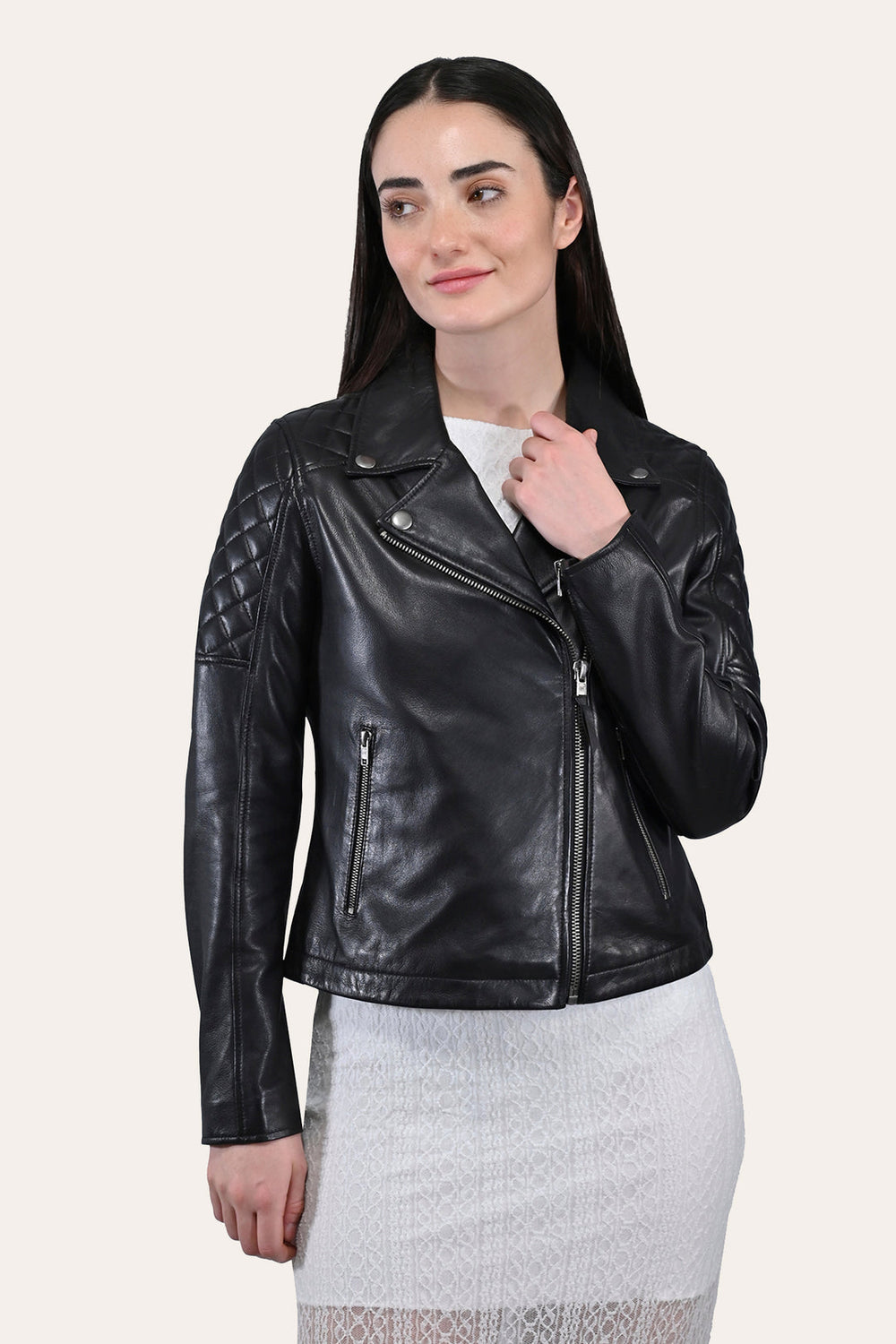 Frye Women’s Black Oklahoma Biker Leather Jacket Black