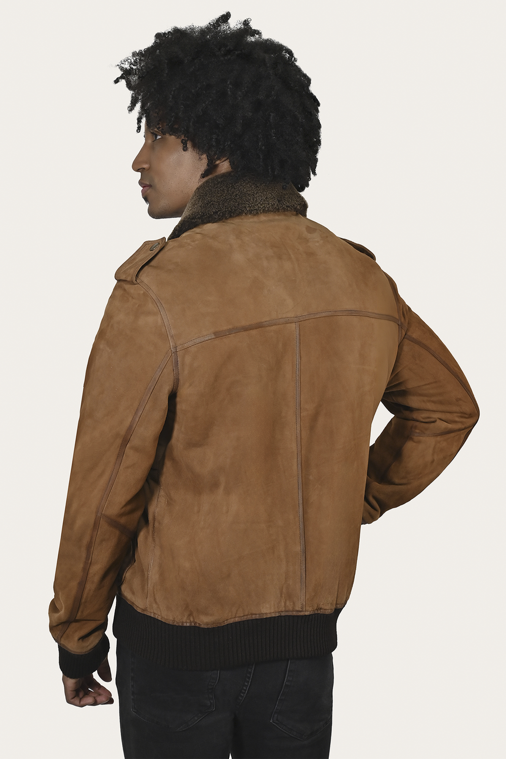 Frye Men’s Middle Brown Jethro Shearling Flight Suede Jacket Middle Brown