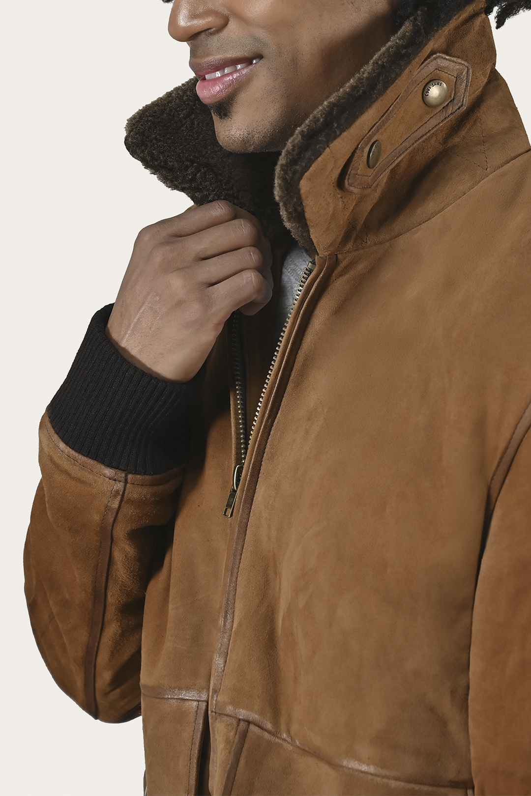Frye Men’s Middle Brown Jethro Shearling Flight Suede Jacket Middle Brown