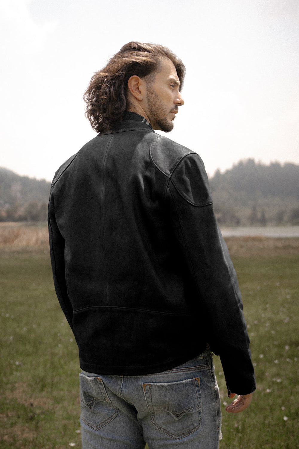 Frye Men’s Black Gannon Lamb Leather Racer Jacket Black