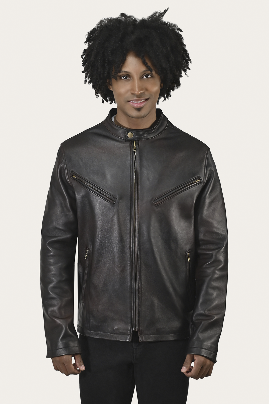 Frye Men’s Cognac Black Huck Cowhide Racer Leather Jacket Cognac Black