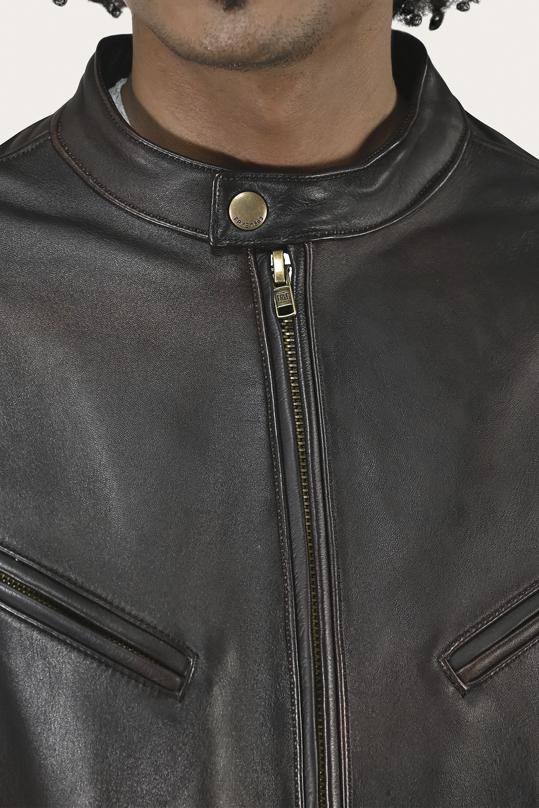 Frye Men’s Cognac Black Huck Cowhide Racer Leather Jacket Cognac Black