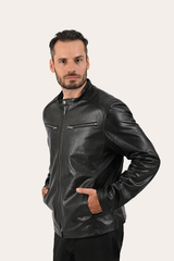Frye Men’s Black Pioneer Racer Leather Jacket Black