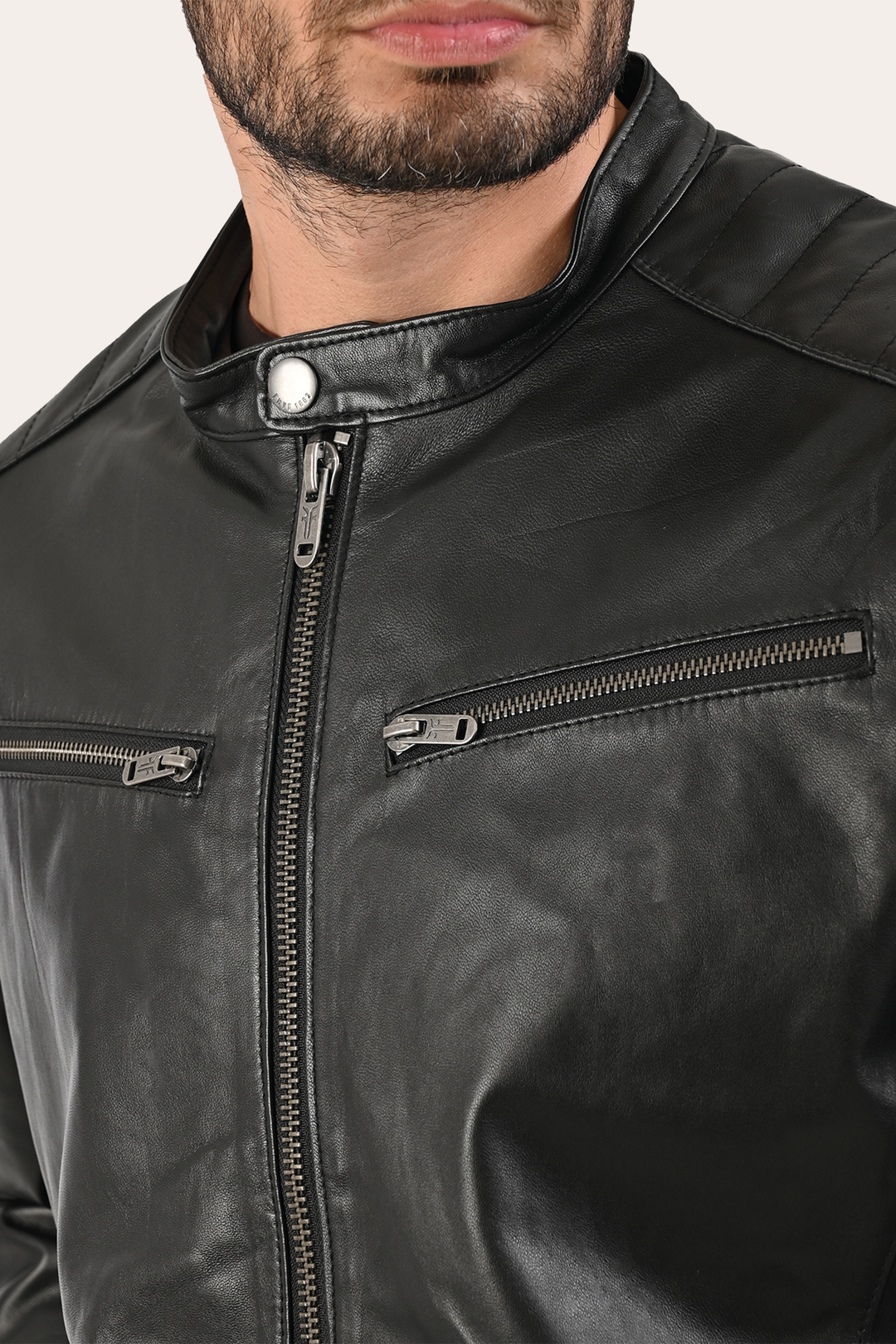 Frye Men’s Black Pioneer Racer Leather Jacket Black