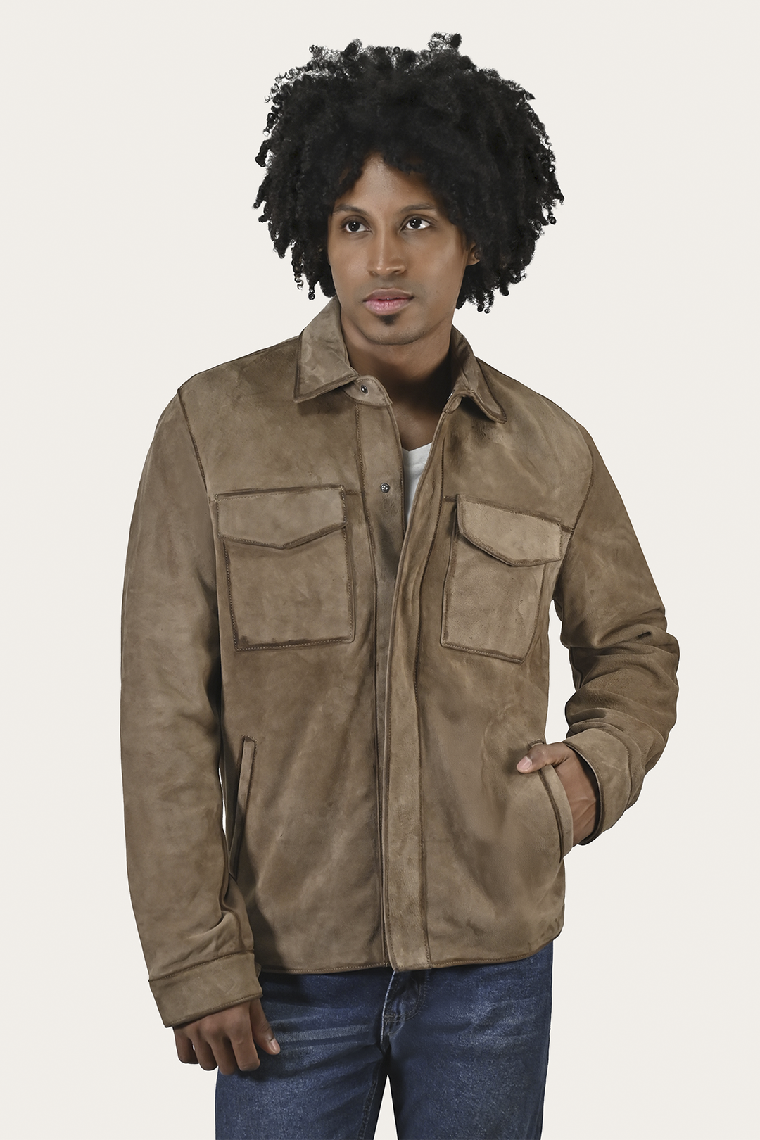 Frye Men’s Taupe Brock Suede Utility Shacket Taupe