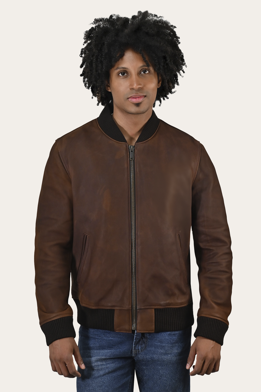 Frye Men’s Cognac Clay Leather Bomber Jacket Cognac