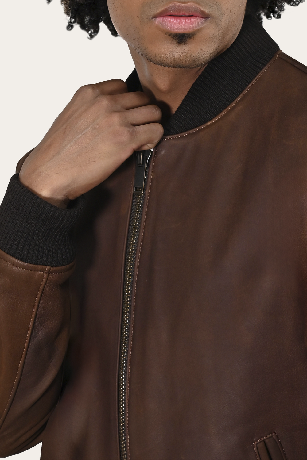 Frye Men’s Cognac Clay Leather Bomber Jacket Cognac