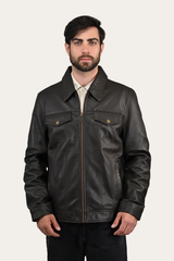 Frye Men’s Dark Brown Durango Trucker Leather Jacket Dark Brown