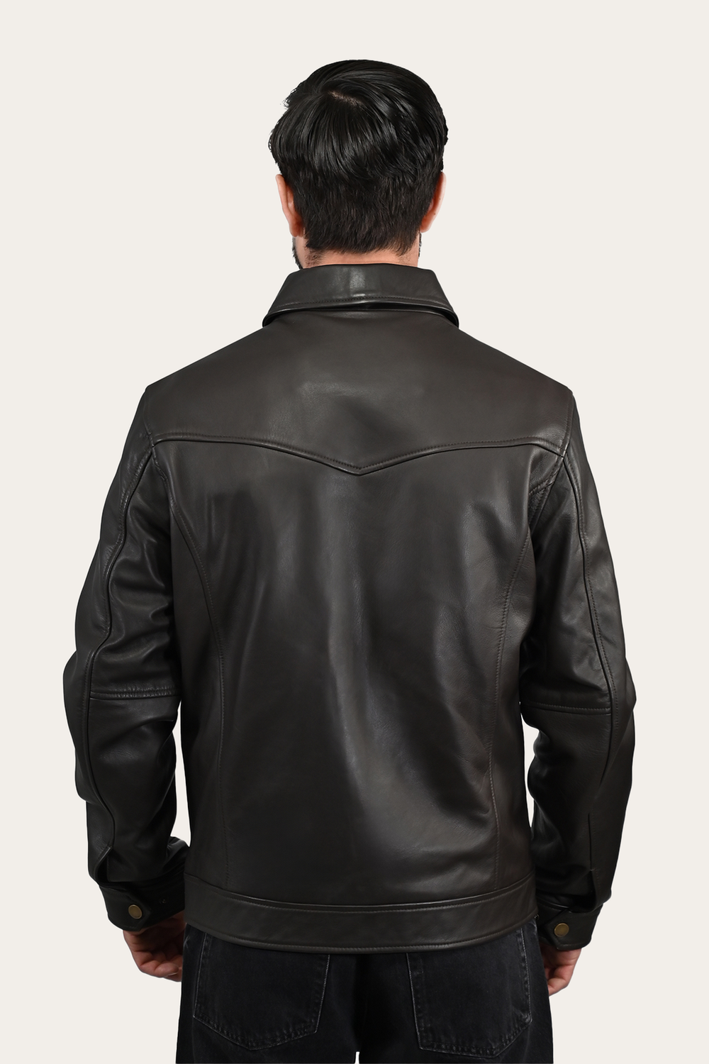 Frye Men’s Dark Brown Durango Trucker Leather Jacket Dark Brown
