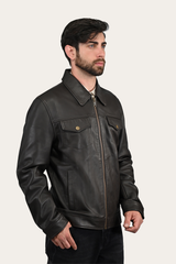 Frye Men’s Dark Brown Durango Trucker Leather Jacket Dark Brown