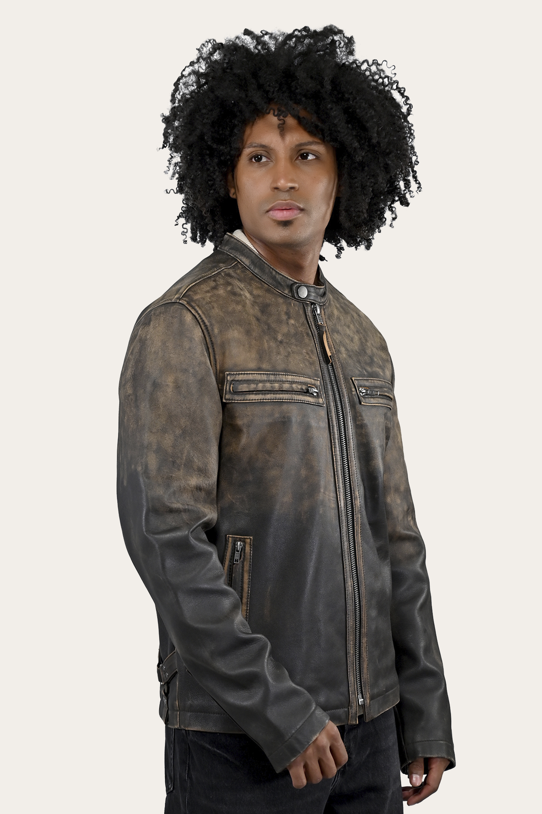 Frye Men’s Brown Beige Leland Ombre Leather Jacket Brown Beige