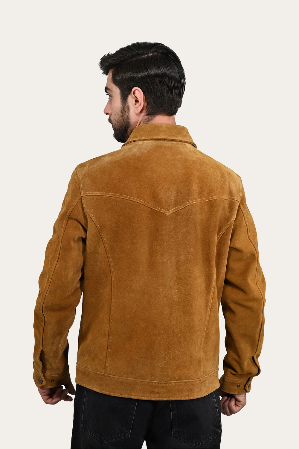Frye Men’s Tan Trailblazer Trucker Suede Jacket Tan