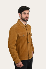 Frye Men’s Tan Trailblazer Trucker Suede Jacket Tan