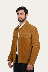 Frye Men’s Tan Trailblazer Trucker Suede Jacket Tan