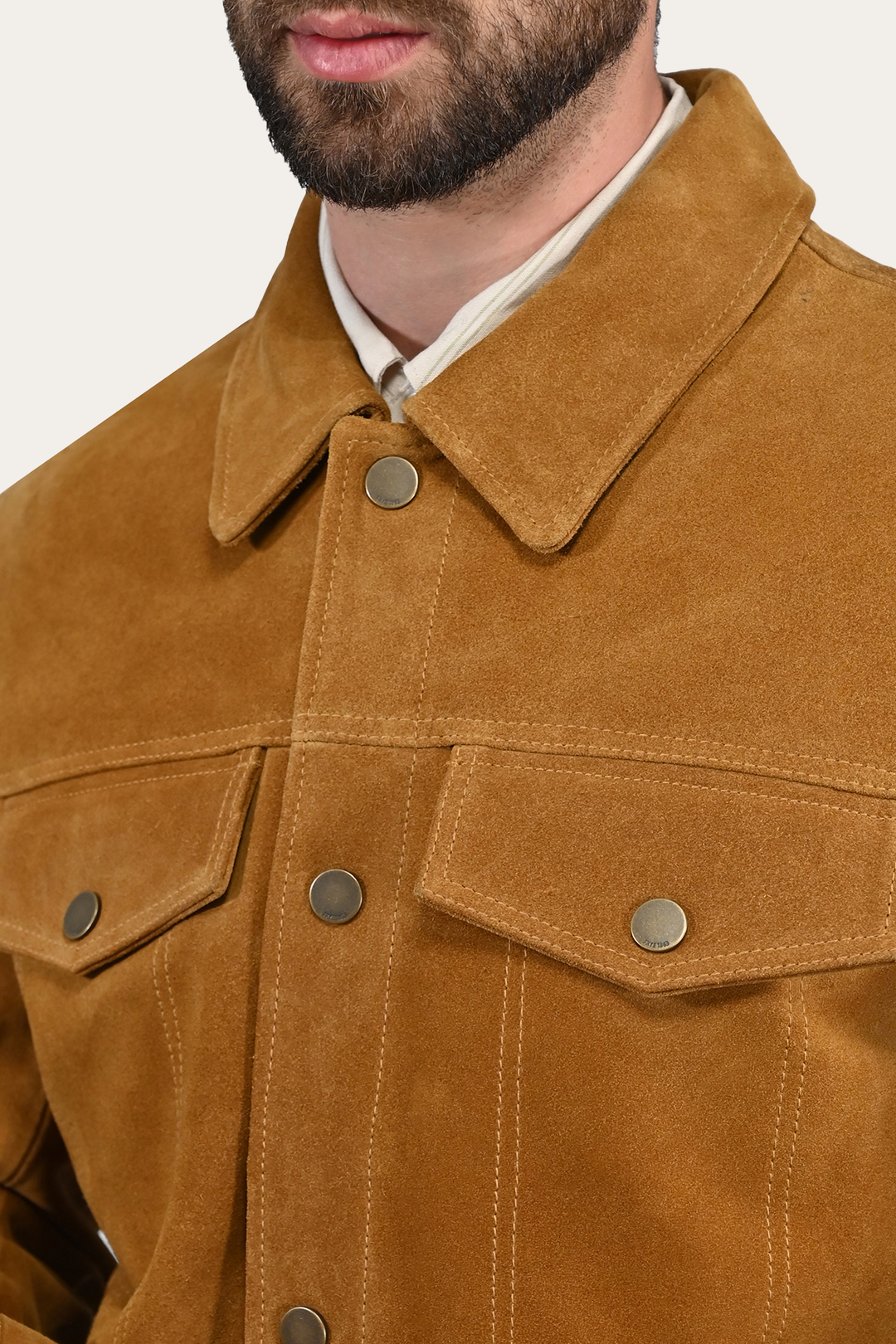 Frye Men’s Tan Trailblazer Trucker Suede Jacket Tan