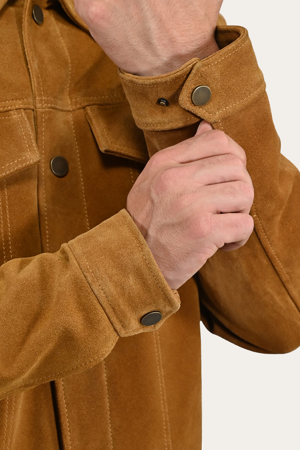 Frye Men’s Tan Trailblazer Trucker Suede Jacket Tan