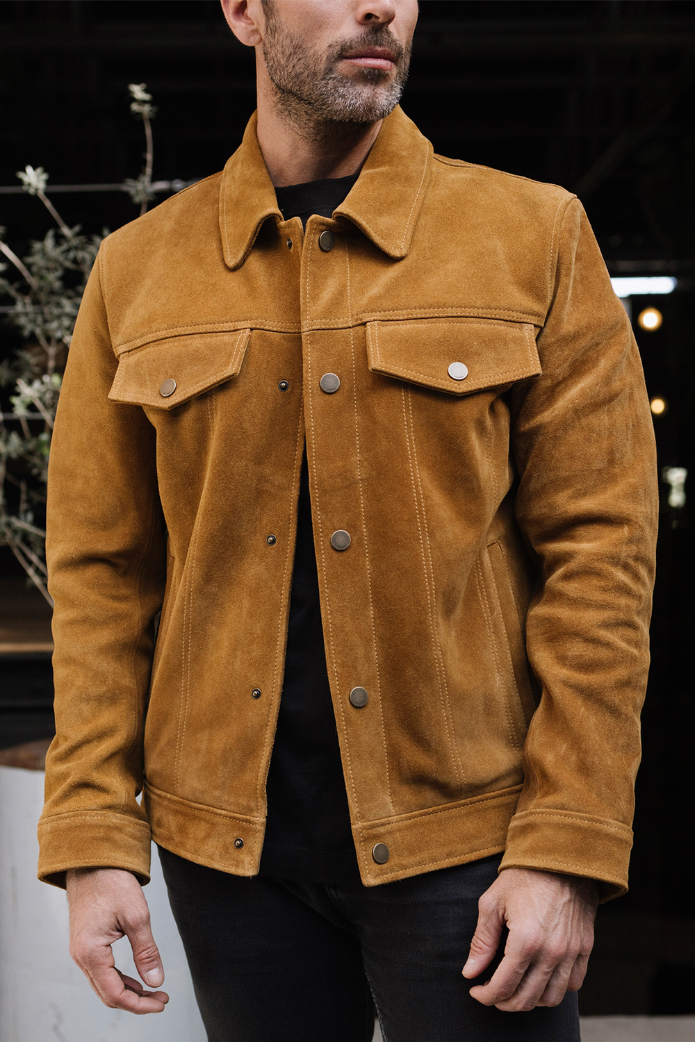 Frye Men’s Tan Trailblazer Trucker Suede Jacket Tan