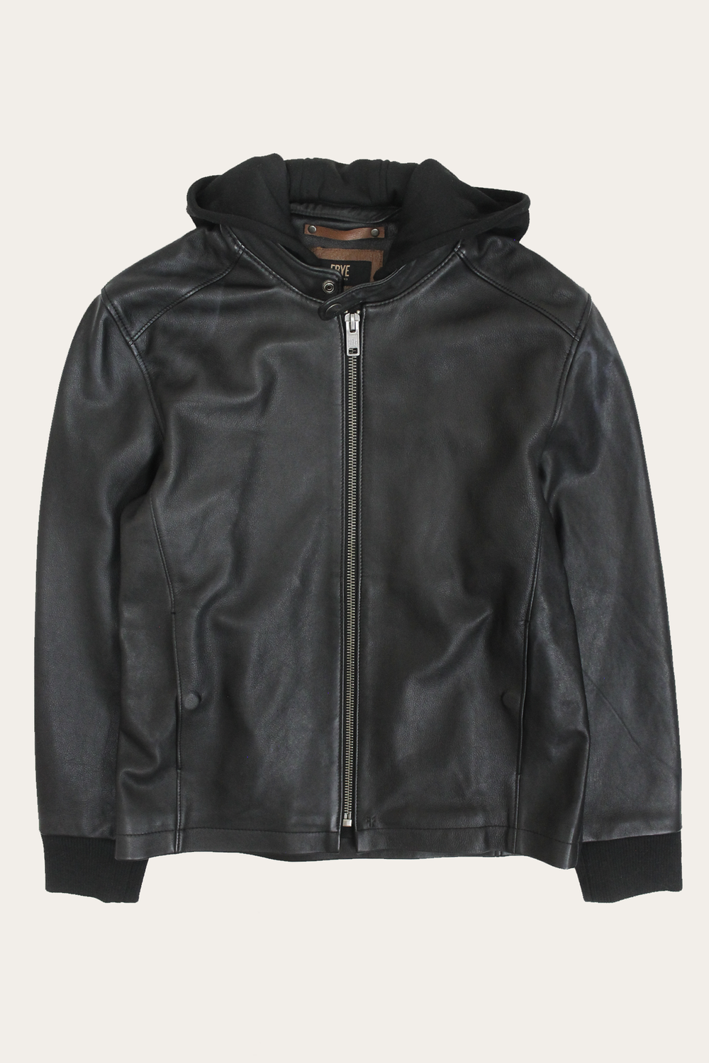 Frye Men’s Black Saddle Racer Leather Hooded Jacket Black