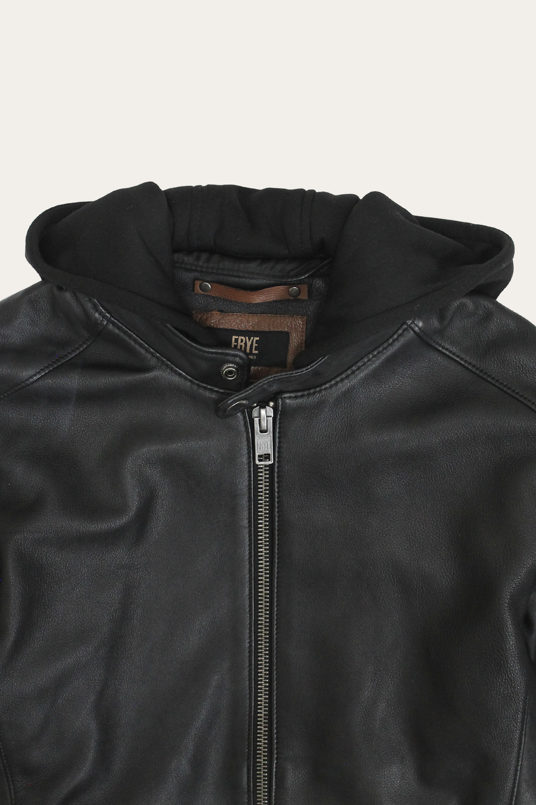 Frye Men’s Black Saddle Racer Leather Hooded Jacket Black
