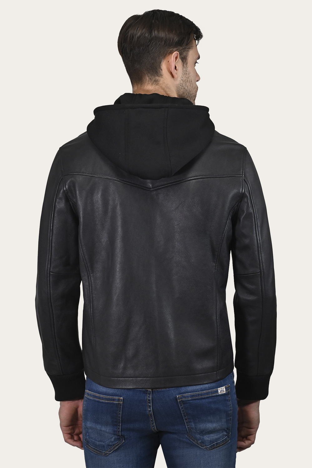 Frye Men’s Black Saddle Racer Leather Hooded Jacket Black