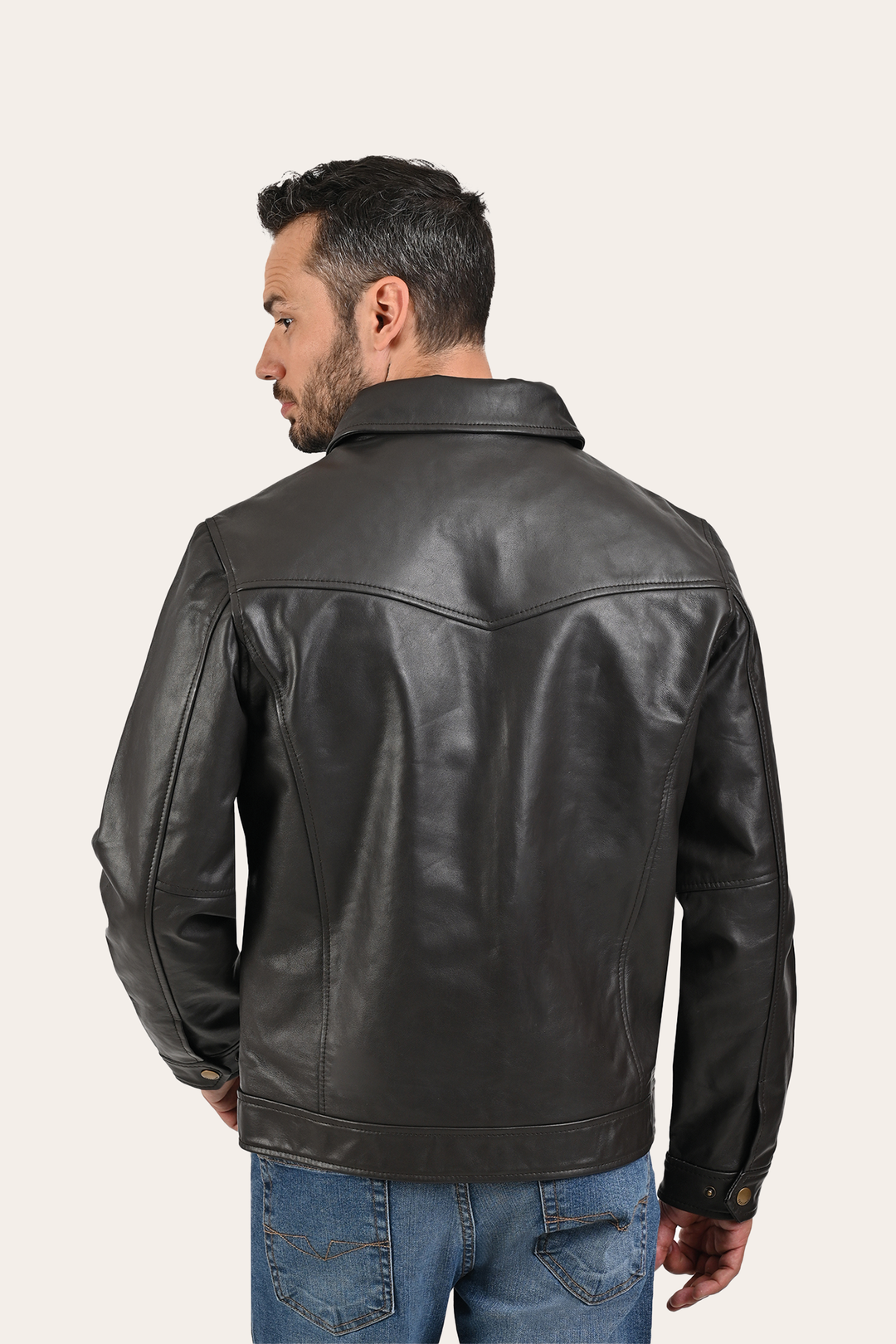 Frye Men’s Dark Brown Kentucky Trucker Leather Jacket Dark Brown