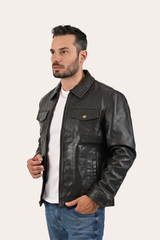 Frye Men’s Dark Brown Kentucky Trucker Leather Jacket Dark Brown