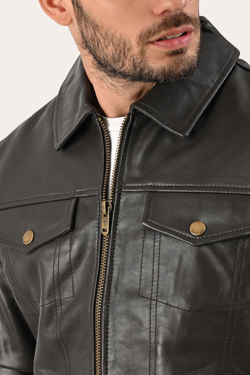 Frye Men’s Dark Brown Kentucky Trucker Leather Jacket Dark Brown