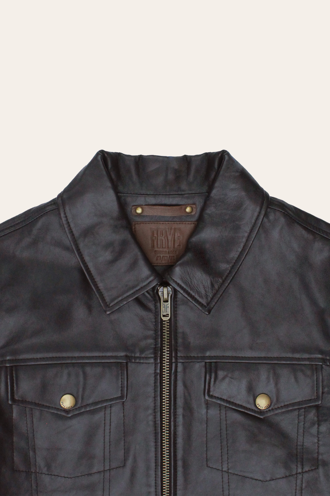 Frye Men’s Dark Brown Kentucky Trucker Leather Jacket Dark Brown