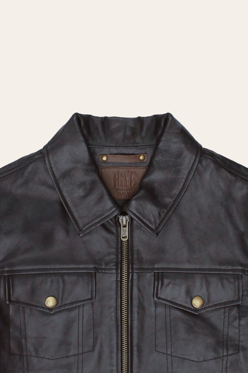 Frye Men’s Dark Brown Kentucky Trucker Leather Jacket Dark Brown
