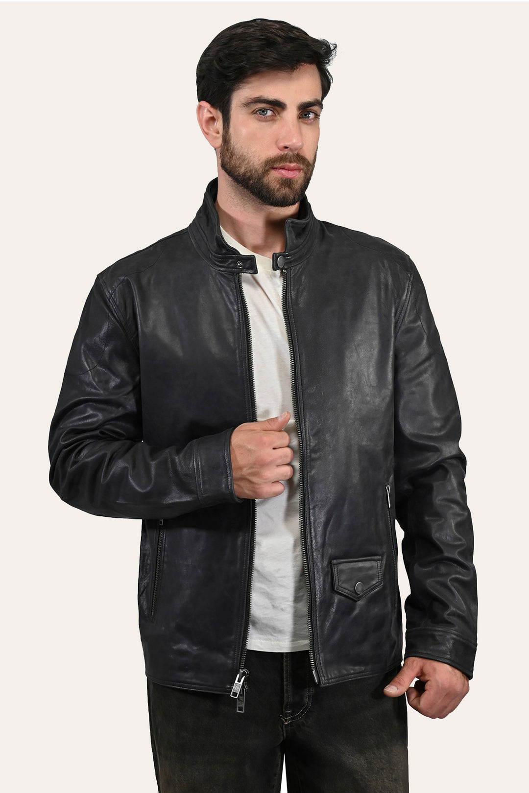 Frye Men’s Black Lawton Modern Nappa Biker Jacket Black