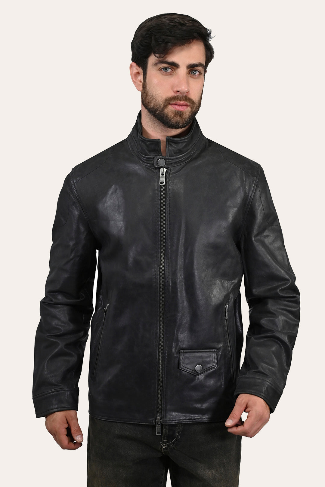 Frye Men’s Black Lawton Modern Nappa Biker Jacket Black