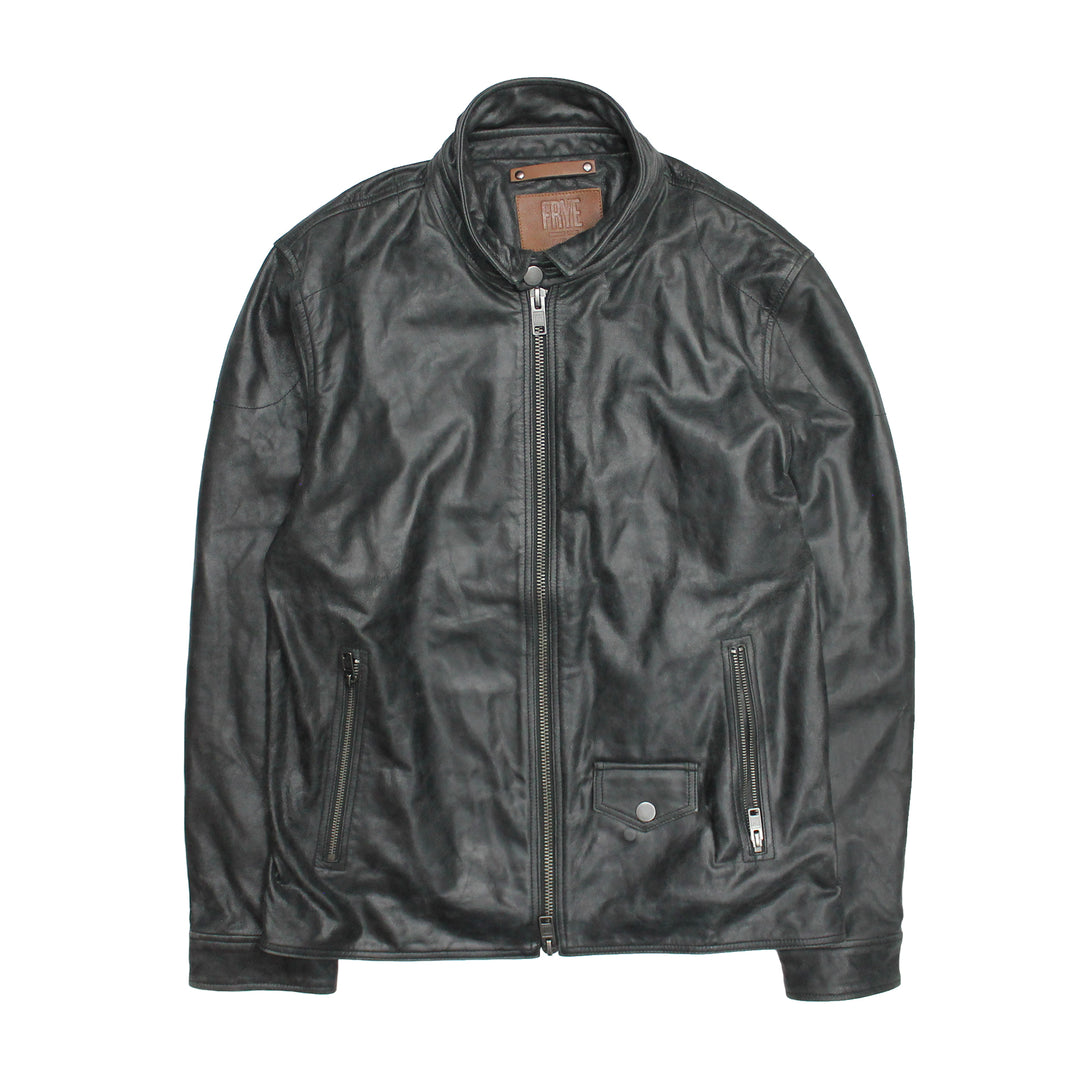 Frye Men’s Black Lawton Modern Nappa Biker Jacket Black