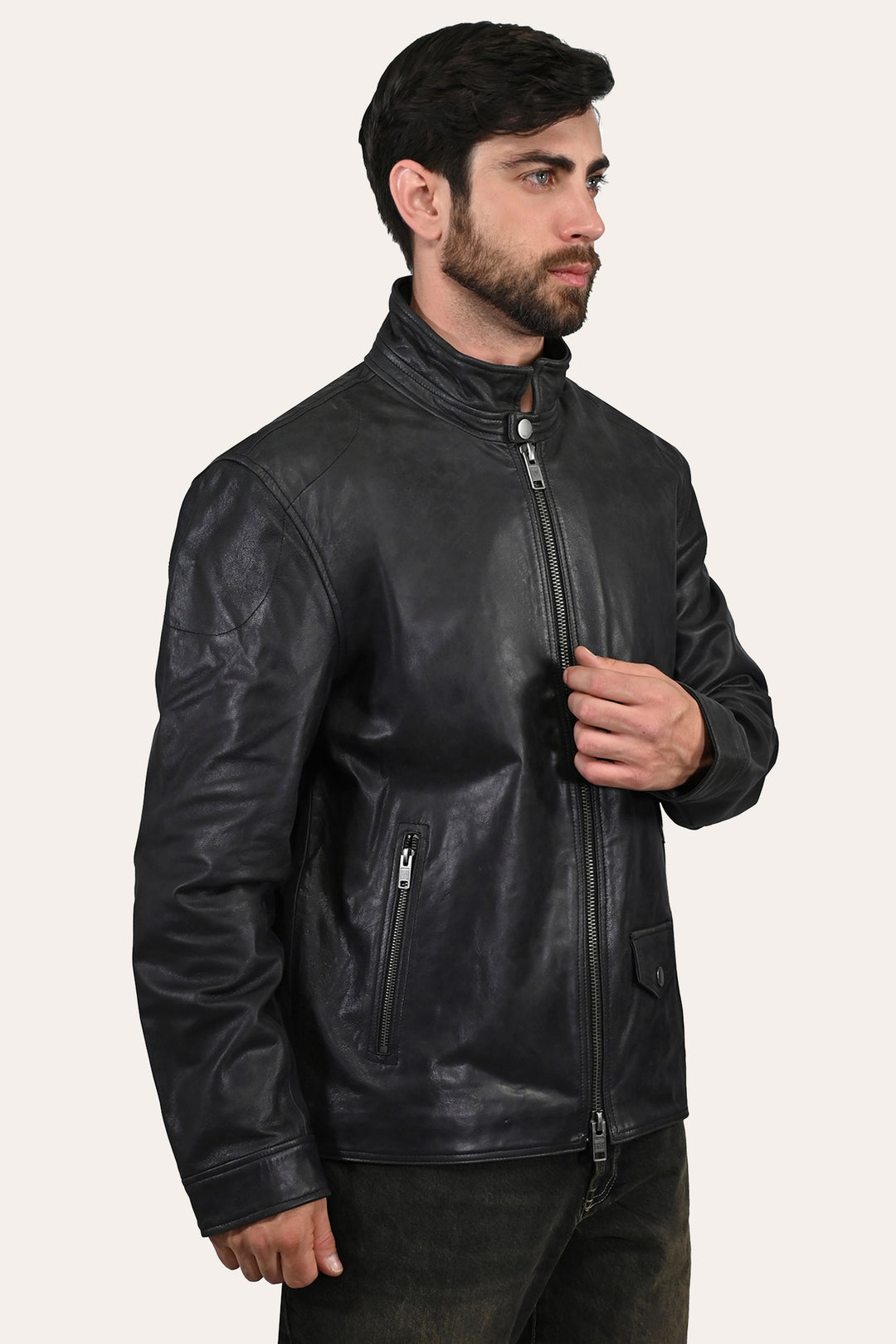 Frye Men’s Black Lawton Modern Nappa Biker Jacket Black