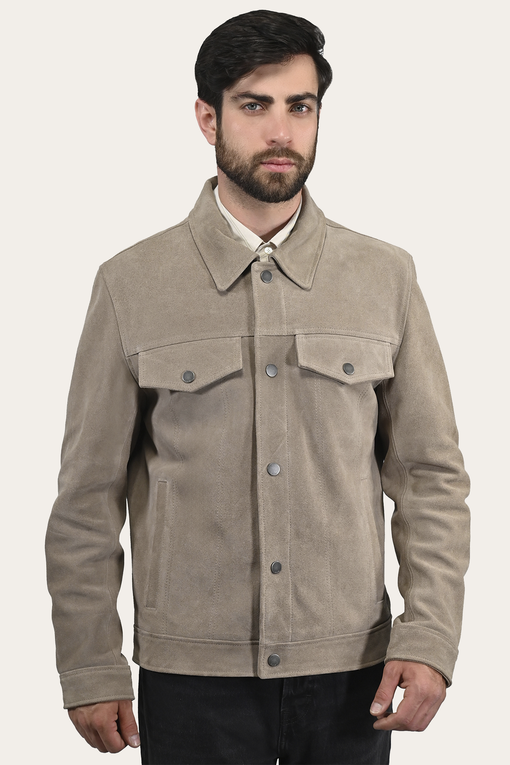 Frye Men’s Taupe Trailblazer Suede Trucker Jacket Taupe