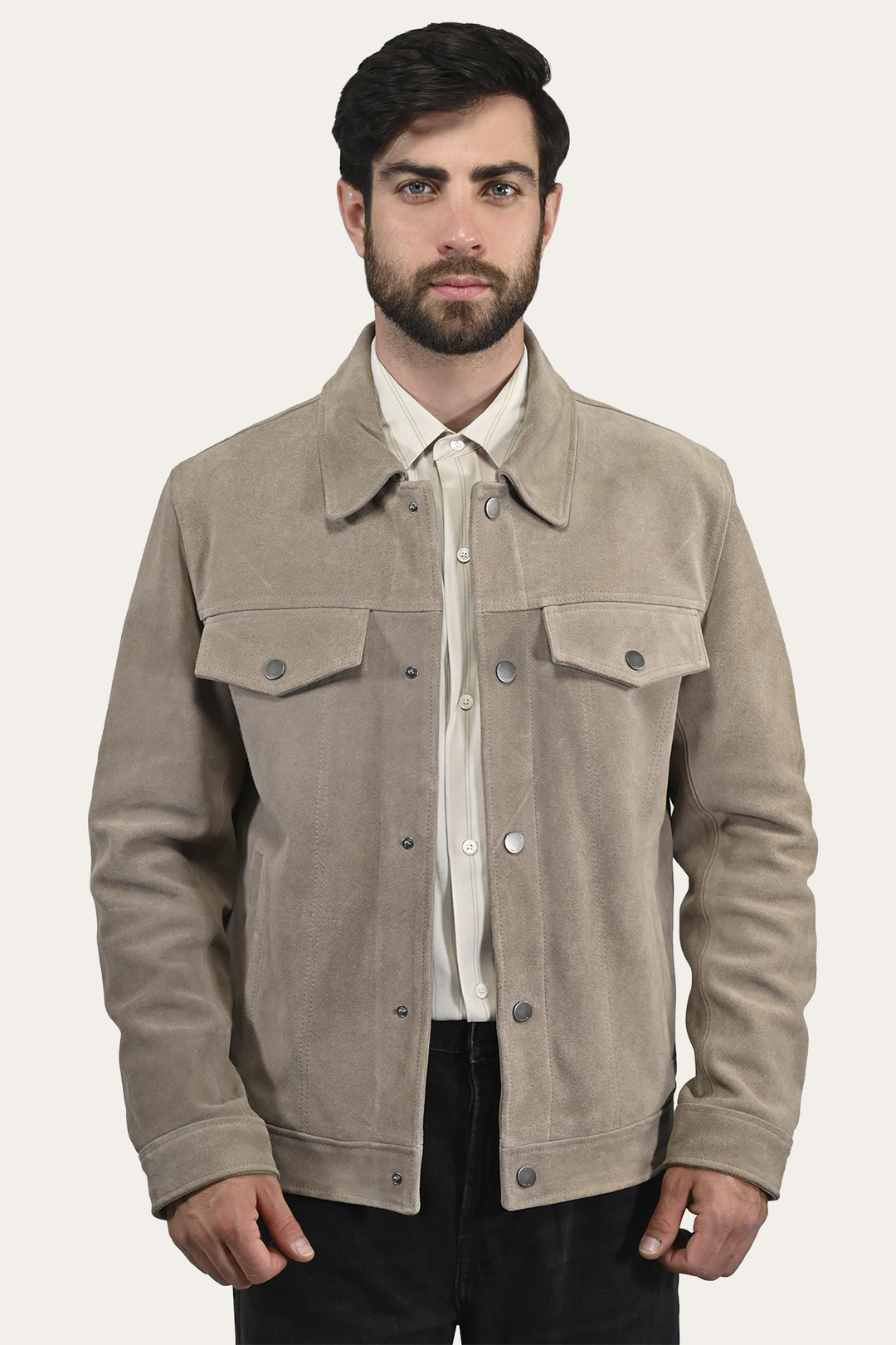 Frye Men’s Taupe Trailblazer Suede Trucker Jacket Taupe