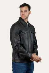 Frye Men’s Black Durango Trucker Leather Jacket Black