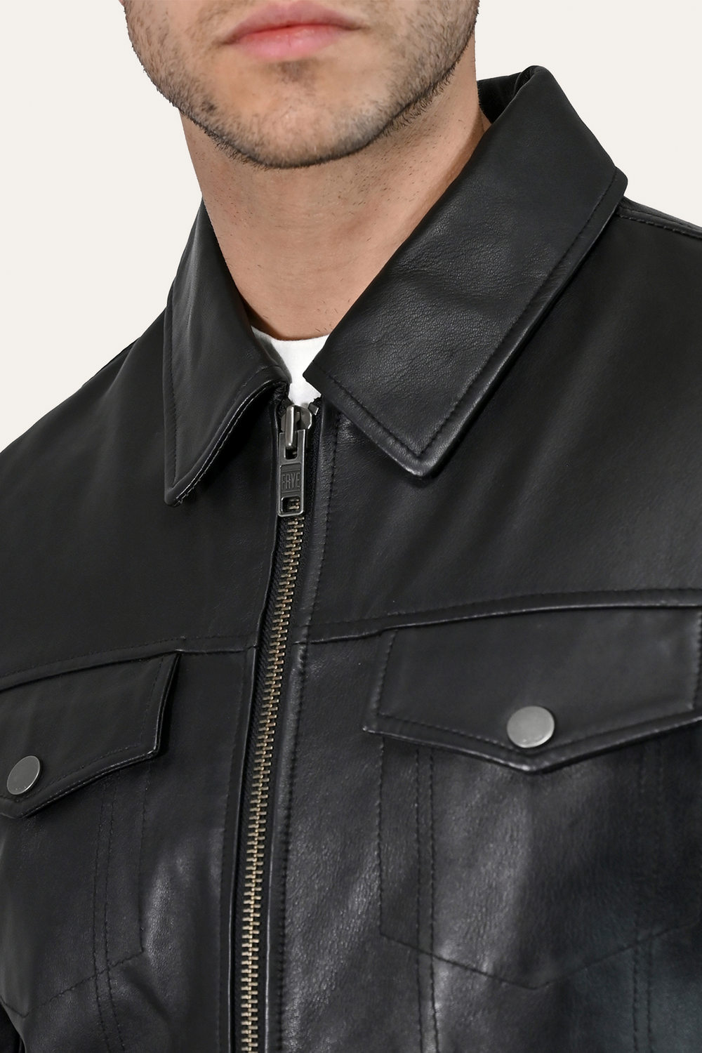 Frye Men’s Black Durango Trucker Leather Jacket Black