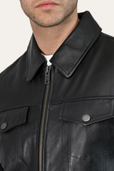 Frye Men’s Black Durango Trucker Leather Jacket Black