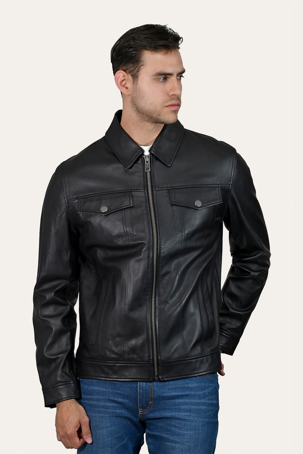Frye Men’s Black Durango Trucker Leather Jacket Black