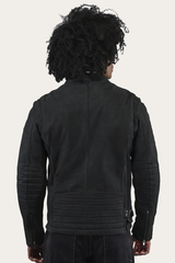 Frye Men’s Black Cattleman Vintage Cafe Racer Leather Jacket Black