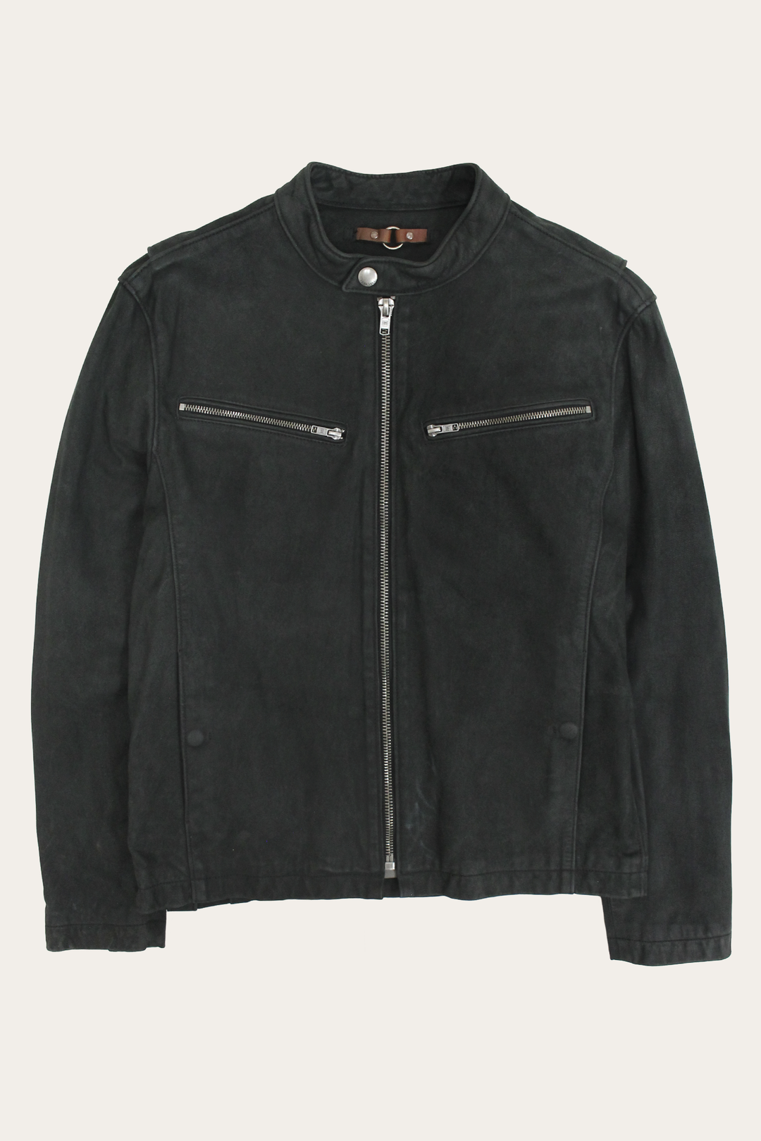 Frye Men’s Black Cattleman Vintage Cafe Racer Leather Jacket Black