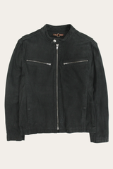Frye Men’s Black Cattleman Vintage Cafe Racer Leather Jacket Black