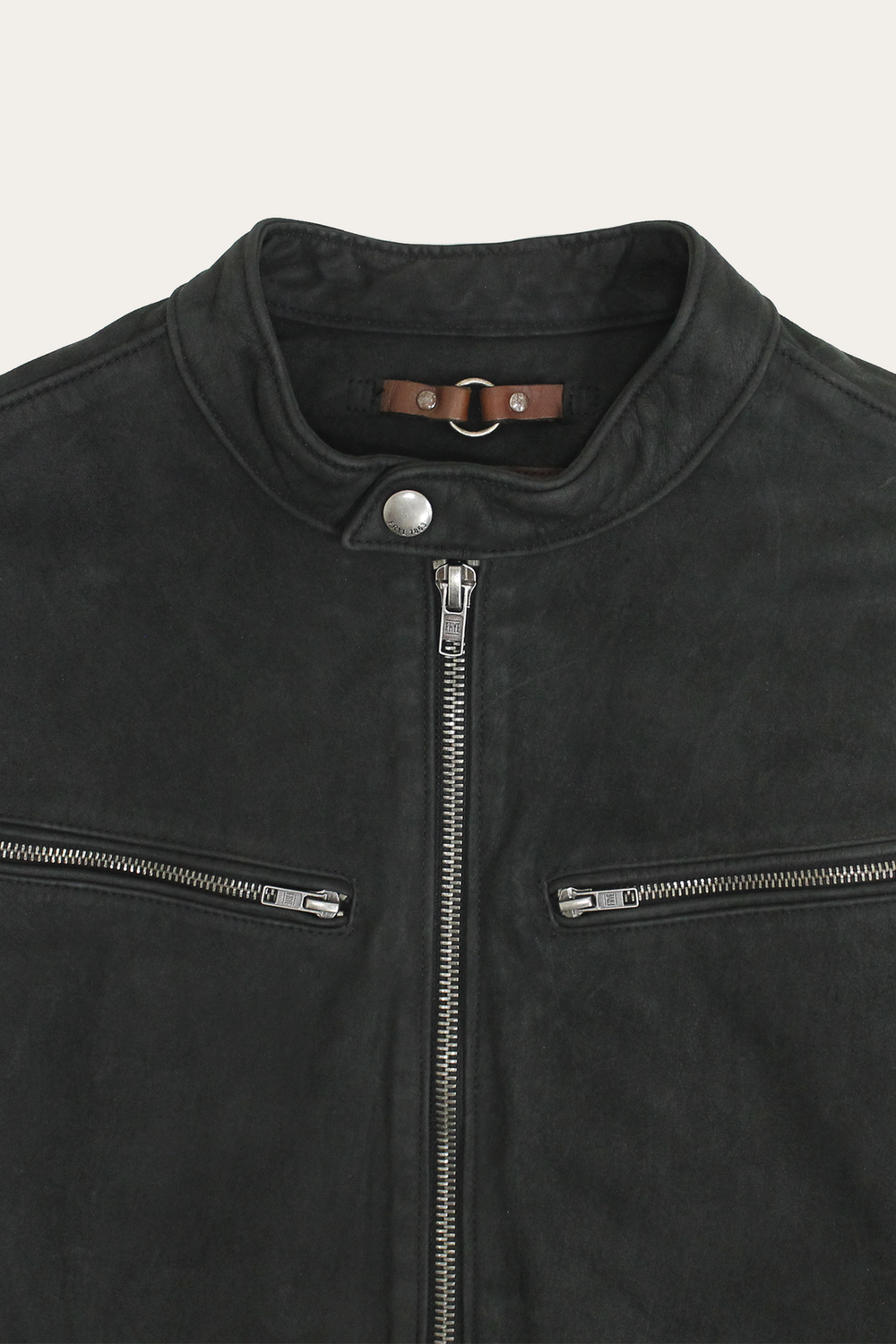 Frye Men’s Black Cattleman Vintage Cafe Racer Leather Jacket Black