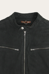 Frye Men’s Black Cattleman Vintage Cafe Racer Leather Jacket Black
