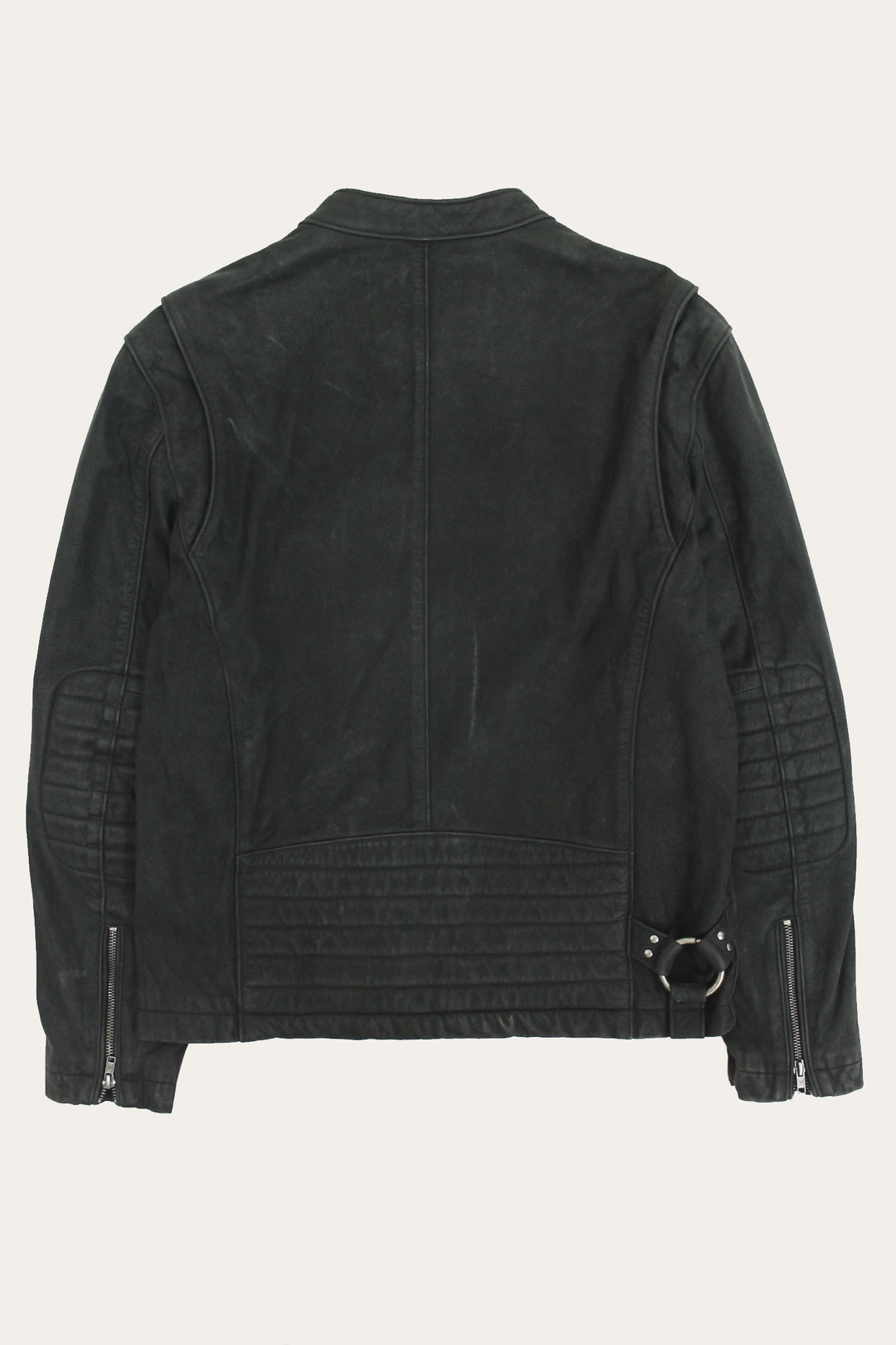 Frye Men’s Black Cattleman Vintage Cafe Racer Leather Jacket Black
