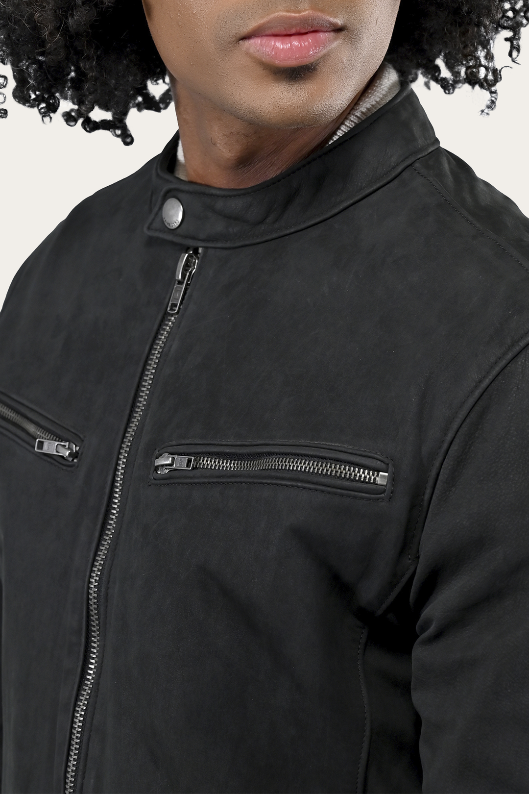 Frye Men’s Black Cattleman Vintage Cafe Racer Leather Jacket Black