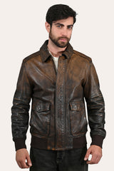 Frye Men’s Brown Beige Nebraska Bomber Leather Jacket Brown/Beige