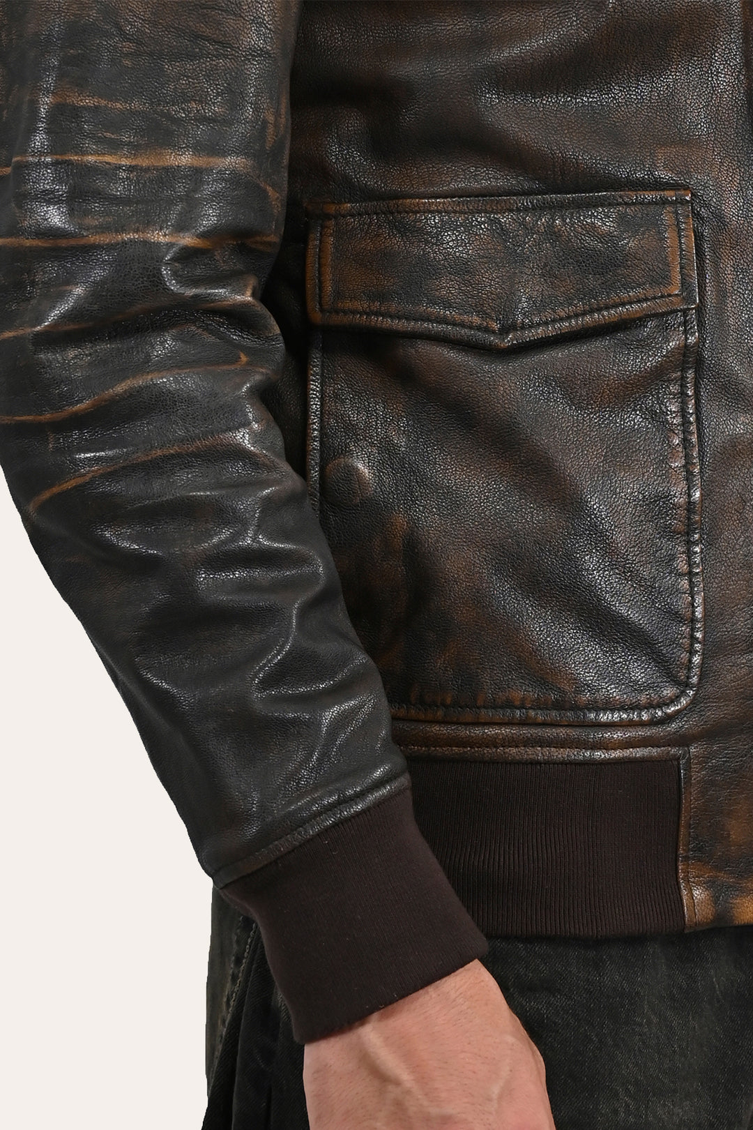 Frye Men’s Brown Beige Nebraska Bomber Leather Jacket Brown/Beige
