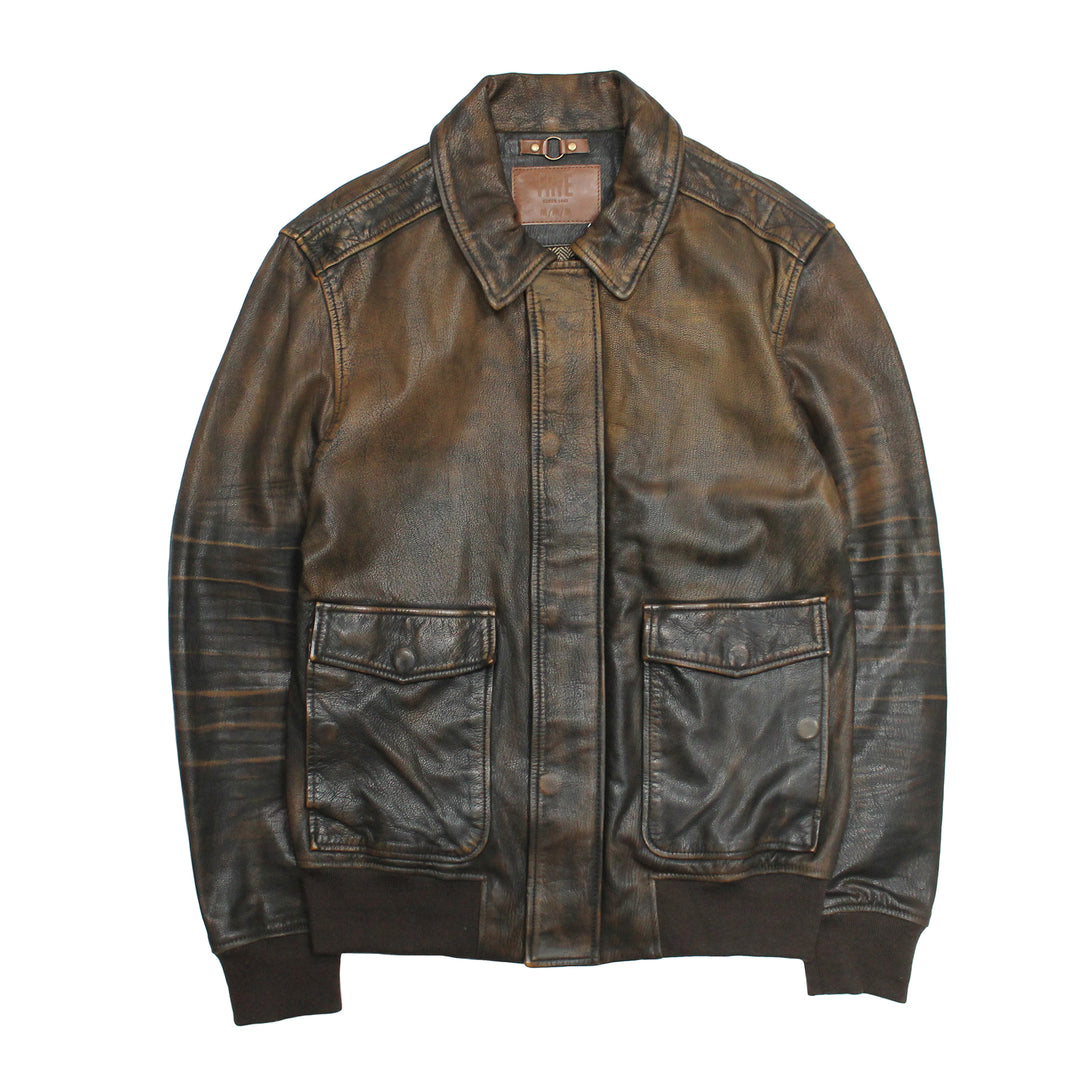 Frye Men’s Brown Beige Nebraska Bomber Leather Jacket Brown/Beige